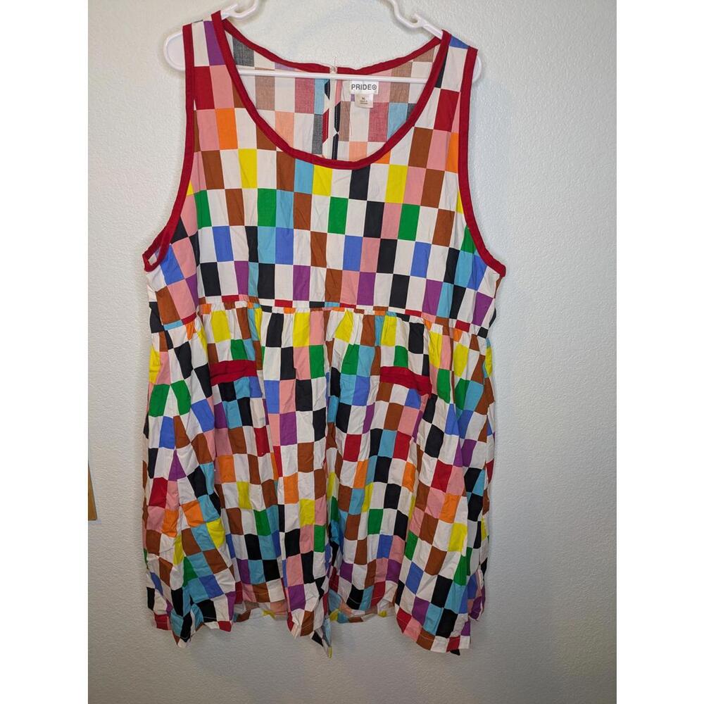 Prose Red-Trim Multicolor Check Sleeveless Dress